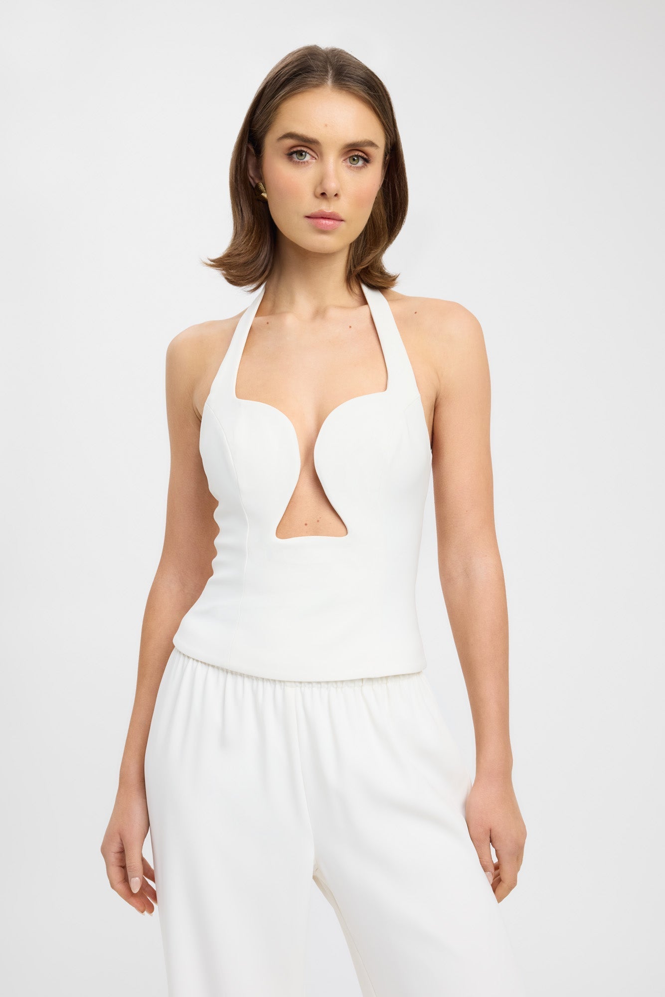 front Alto Low Cut Top Kookai Fitted Plungeneck Sleeveless Womens-Blouse 