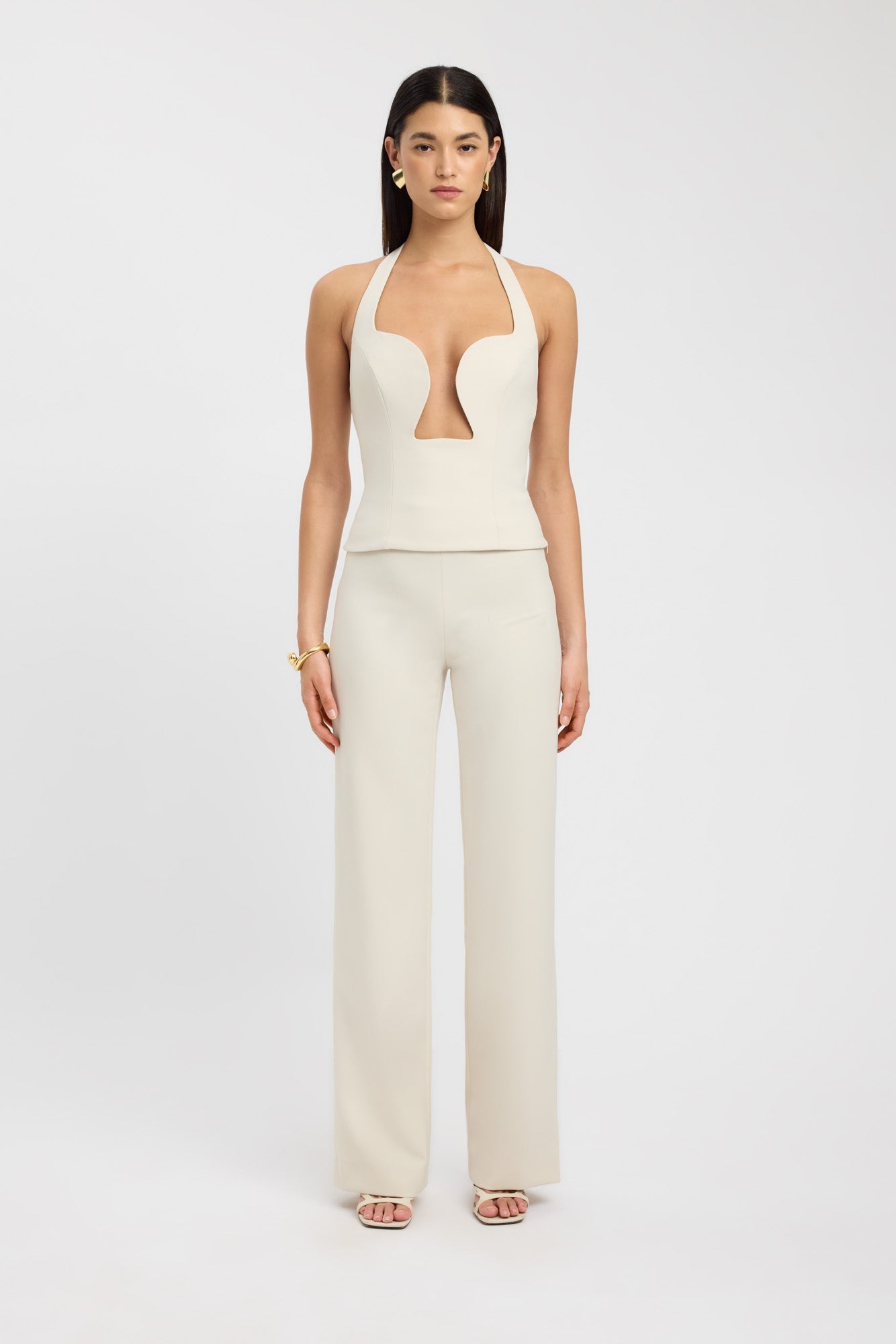 side Alto Low Cut Top Kookai Fitted Plungeneck Sleeveless Womens-Blouse 