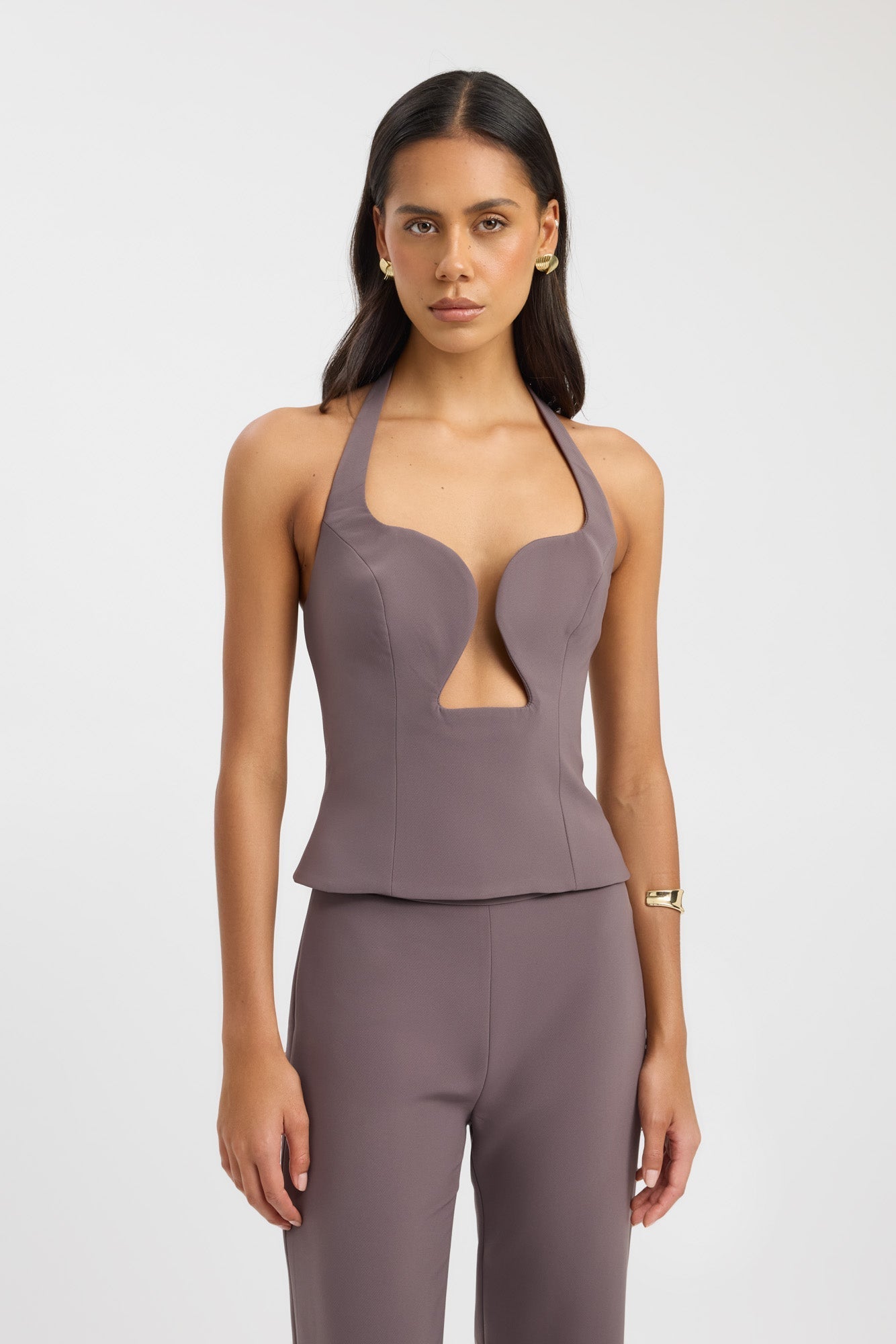 front Alto Low Cut Top Kookai Fitted Plungeneck Sleeveless Womens-Blouse 